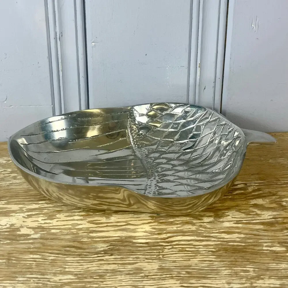 Large Metal Acorn Serving Bowl 11x9”SilverTone Fall Thanksgiving Decor Catchall